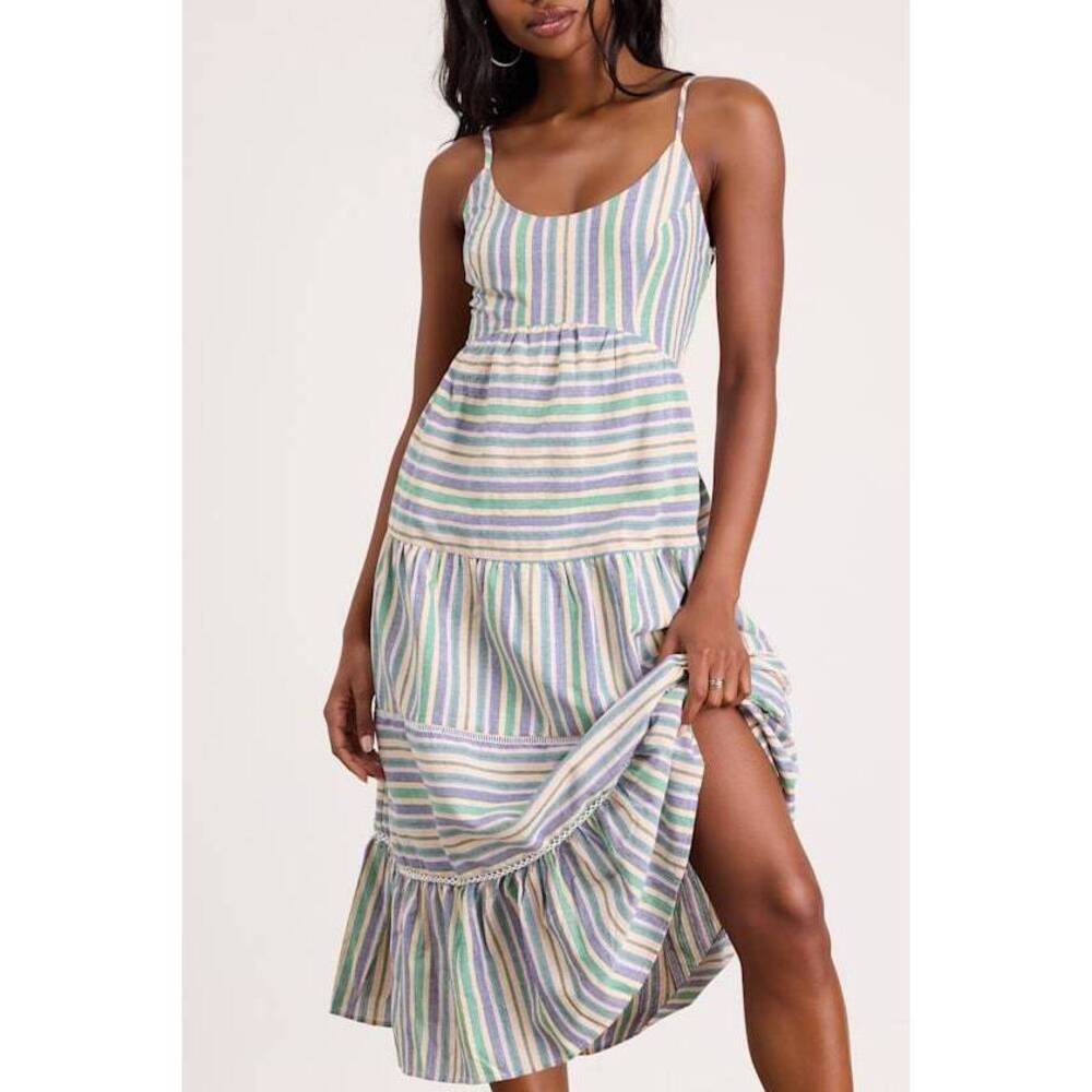 Lulus Journi Green Multi Striped Tiered Midi Dress - Size XL